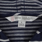 Erin London Womens L Navy White Striped Zip Hoodie Bell Sleeve Pockets NWT - take2supply