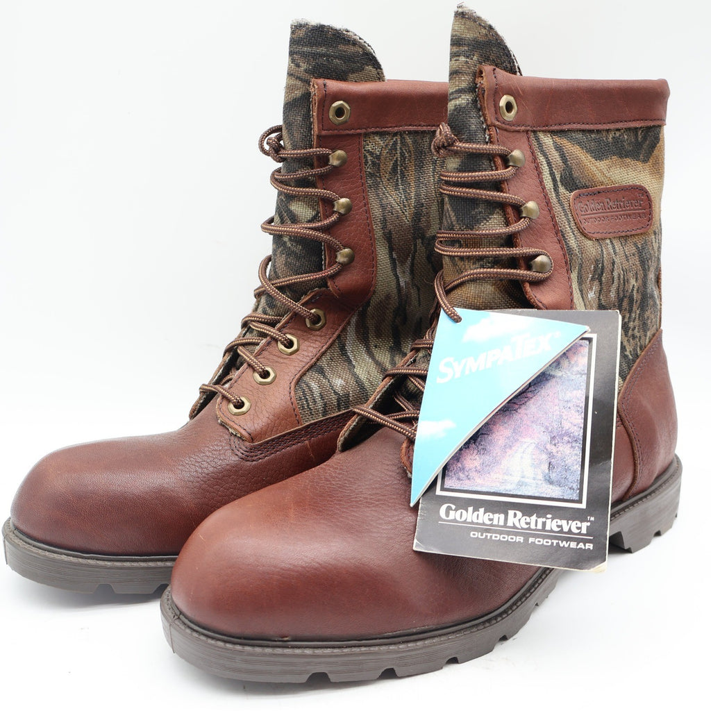Golden Retriever Hunting Boots Mens 10.5 M Vintage USA Leather Camo Sympatex NEW - take2supply