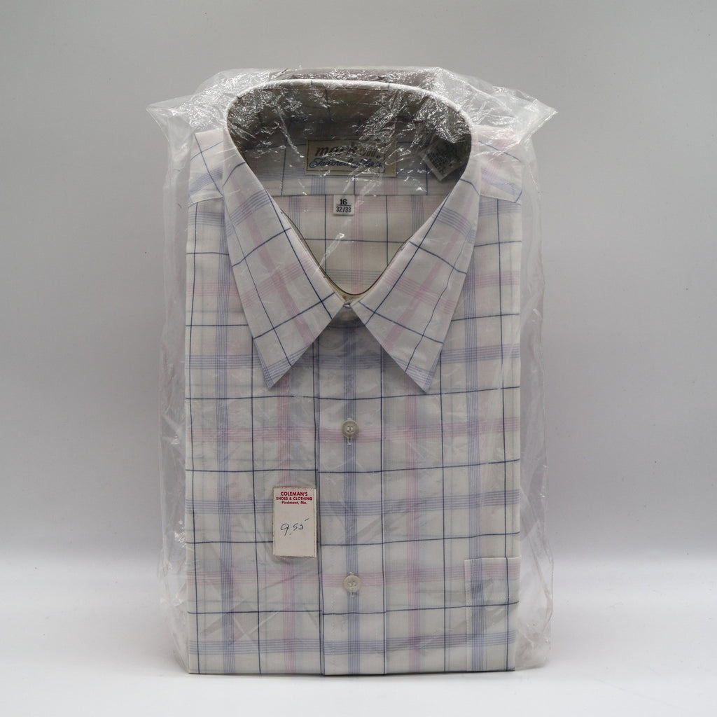 Mark VII Dress Shirt Mens 16 32/33 White Blue Pink Windowpane Plaid New Packaged - take2supply