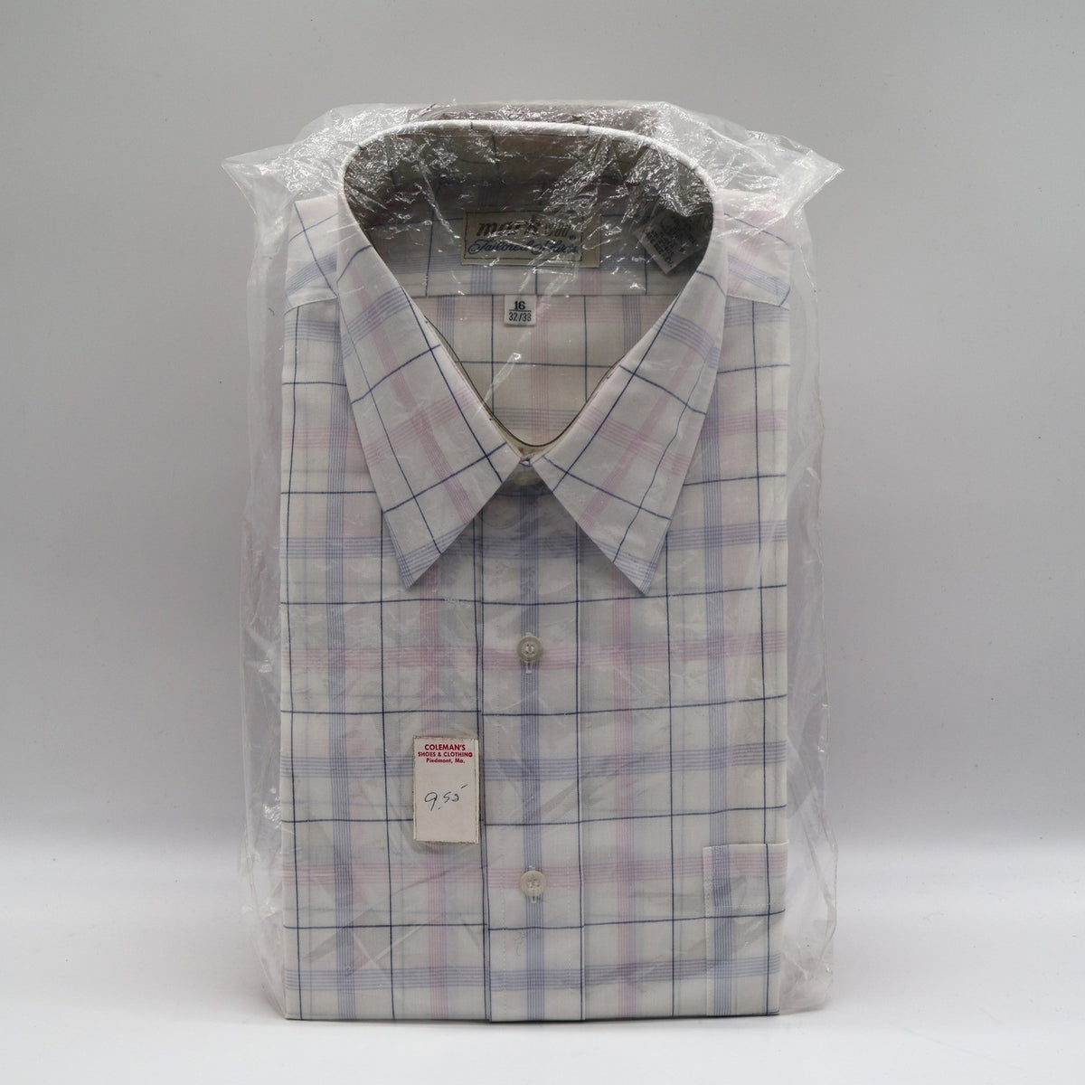 Mark VII Dress Shirt Mens 16 32/33 White Blue Pink Windowpane Plaid New Packaged - take2supply