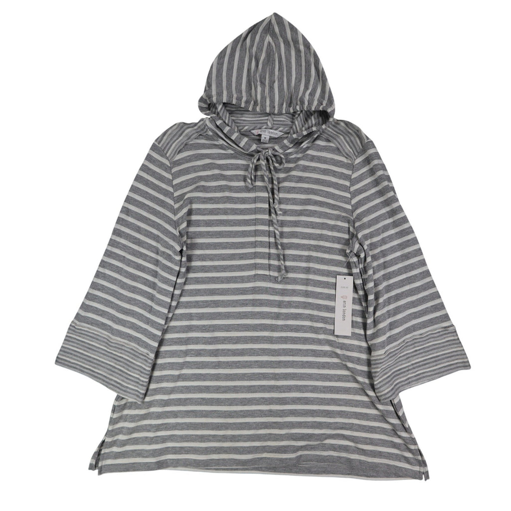 Erin London Womens M Gray White Striped Lace Up Hooded Tunic Top NWT - take2supply
