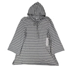 Erin London Womens M Gray White Striped Lace Up Hooded Tunic Top NWT - take2supply