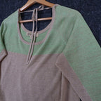 Dunner & Co Sweater Womens S Green Tan Metallic Lurex Colorblock Back Tie Top - take2supply