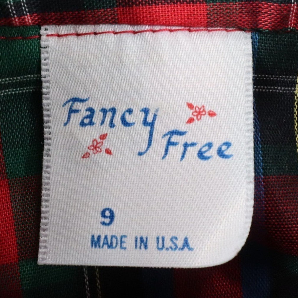 Fancy Free Plaid Blouse Womens 9 Vintage 80s Red Green Puff Shoulder Mock Neck - take2supply