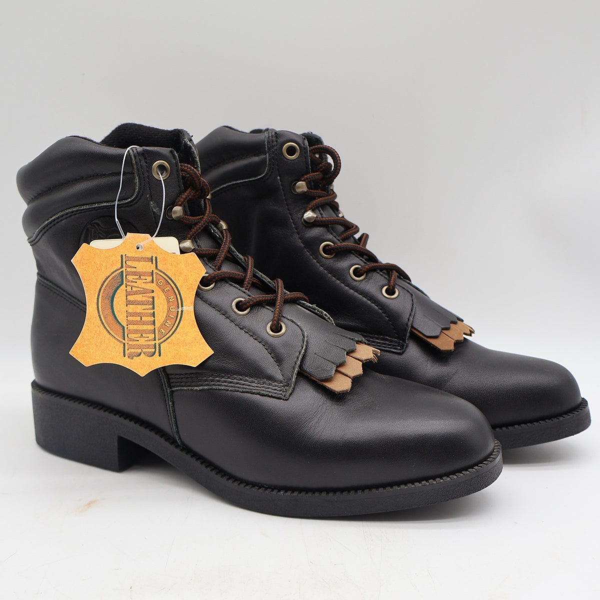 Saddle Brand Boots Womens 9 Black Leather Kiltie Lace Up Work Western 550 Y2K - take2supply