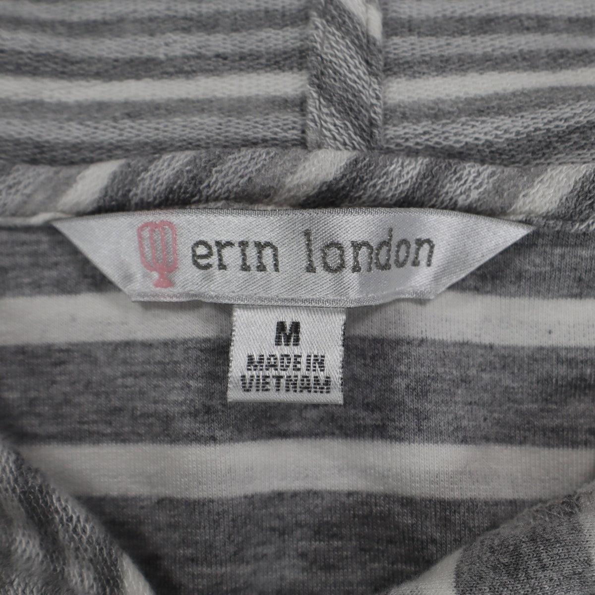 Erin London Womens M Gray White Striped Lace Up Hooded Tunic Top NWT - take2supply