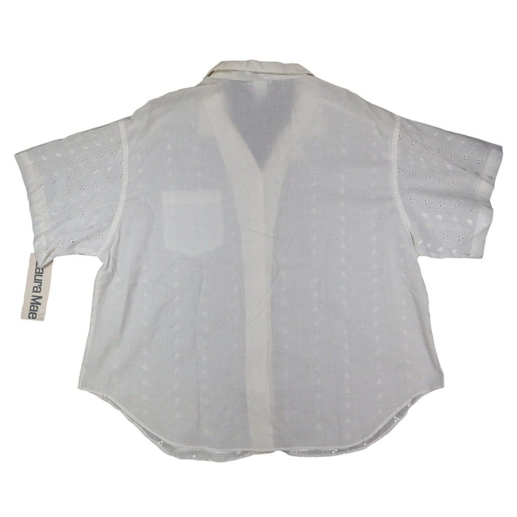 Laura Mae Shirt Womens 22W Vintage 80s White Eyelet Heart Embroidered USA NWT - take2supply