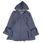 Erin London Womens M Navy White Striped Zip Hoodie Bell Sleeve Pockets NWT - take2supply