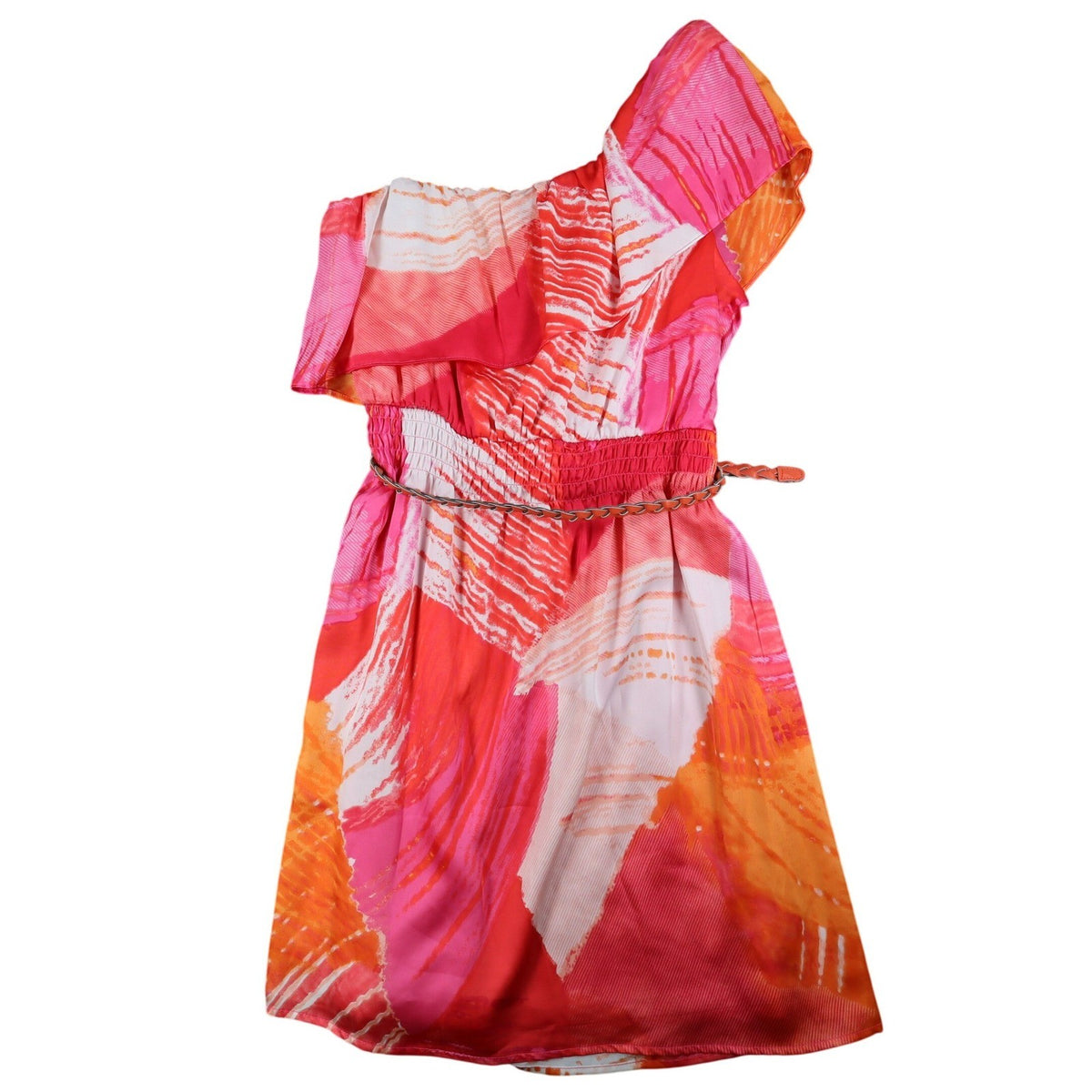 My Michelle One Shoulder Dress Womens Medium Pink Orange Abstract Print NWT - take2supply
