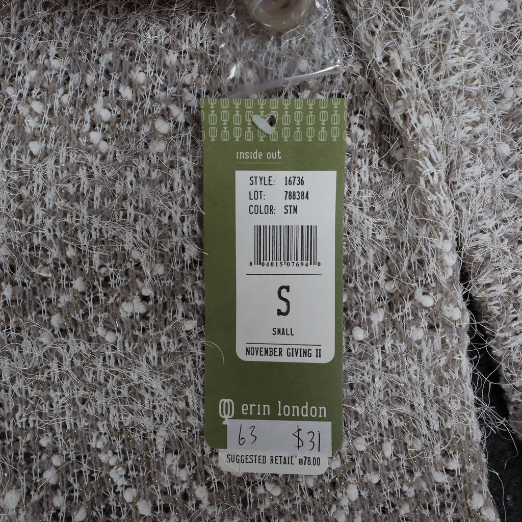 Erin London Cardigan Womens Small Stone Metallic Eyelash Fuzzy Knit Bell Sleeve - take2supply