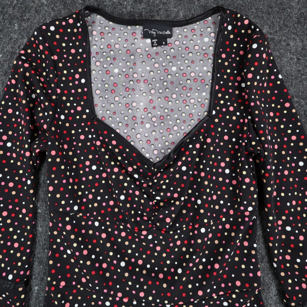 My Michelle Polka Dot Dress Womens Small Y2K Black Sweetheart A-Line 3/4 Sleeve - take2supply