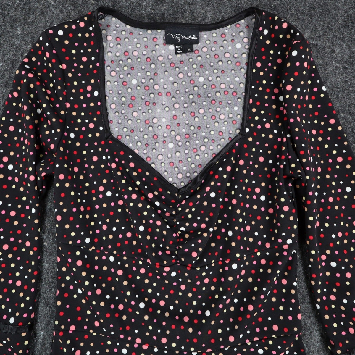My Michelle Polka Dot Dress Womens Small Y2K Black Sweetheart A-Line 3/4 Sleeve - take2supply