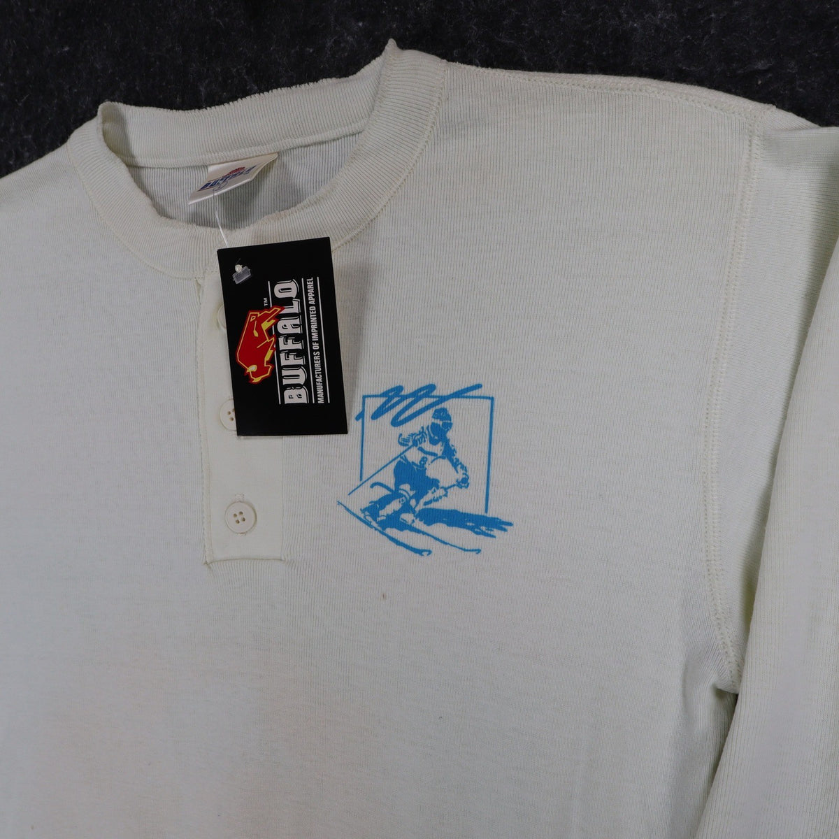 Buffalo Inc Henley Shirt Large Ski Graphic Cream Long Sleeve Cotton Blend USA NW - take2supply