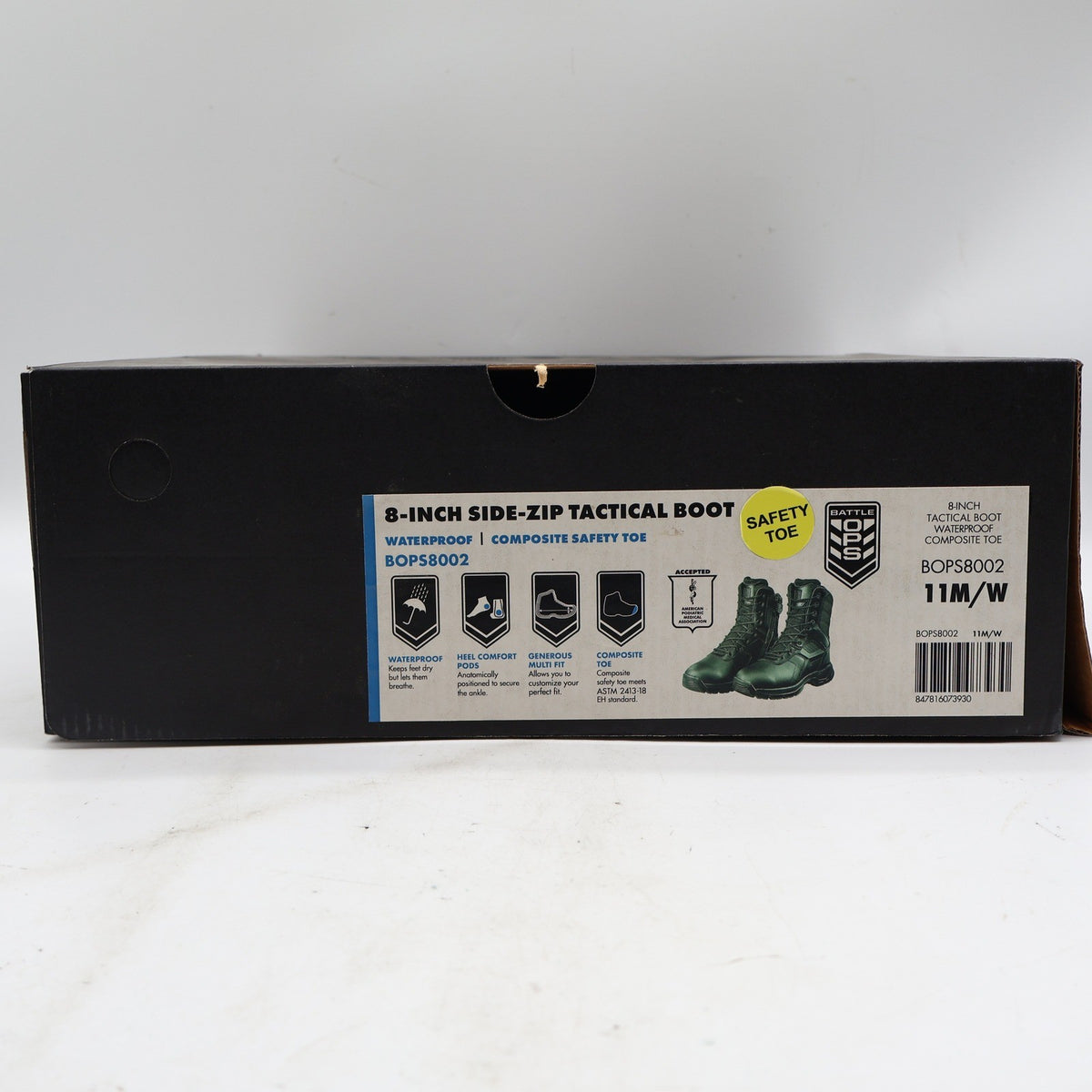 Battle Ops Tactical Boot Mens 11 8-Inch Side-Zip Waterproof Composite Toe Black - take2supply