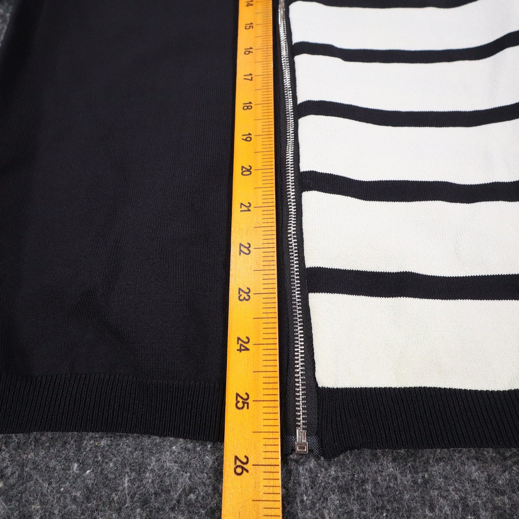 Lana Lee Sweater Womens M/L Black White Striped Colorblock Back Zip Knit Top - take2supply