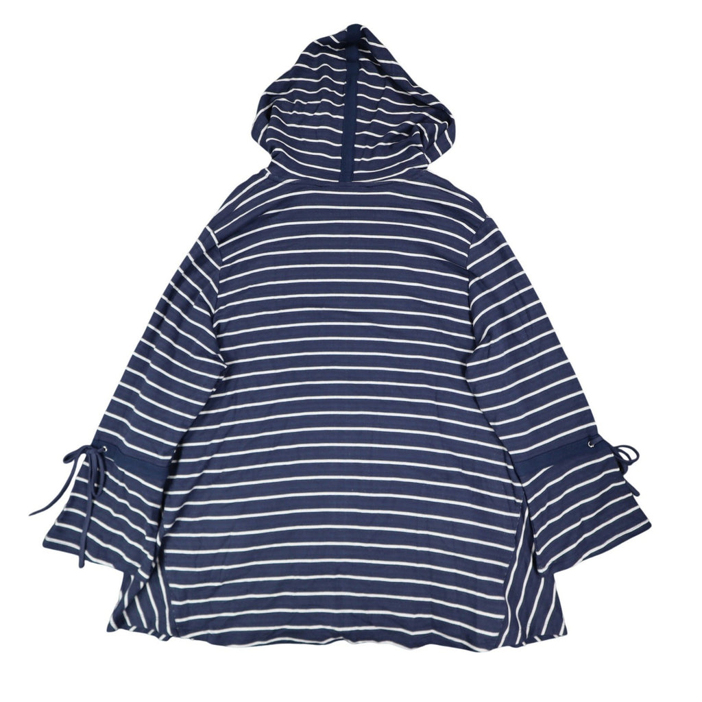 Erin London Womens L Navy White Striped Zip Hoodie Bell Sleeve Pockets NWT - take2supply