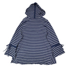 Erin London Womens L Navy White Striped Zip Hoodie Bell Sleeve Pockets NWT - take2supply