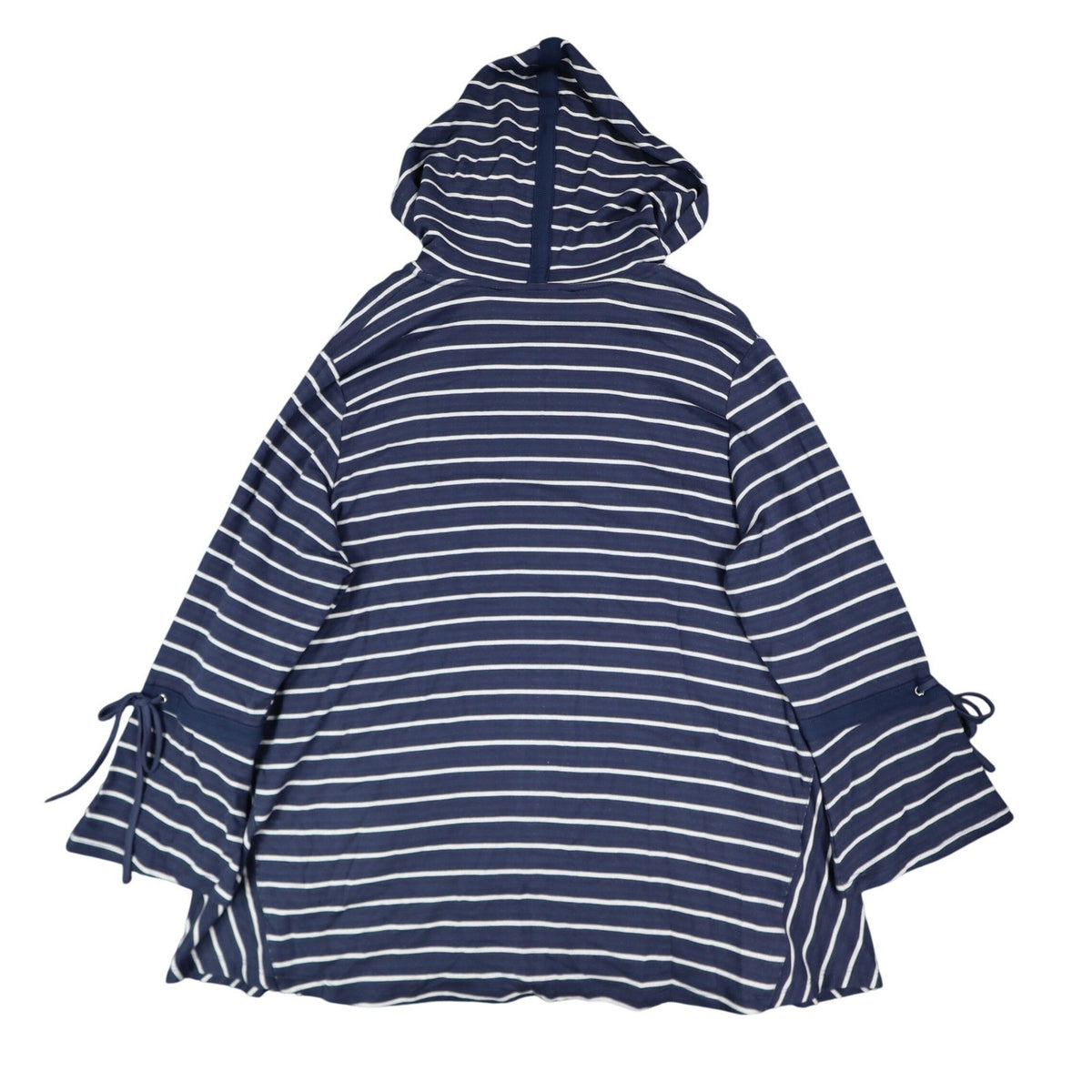 Erin London Womens L Navy White Striped Zip Hoodie Bell Sleeve Pockets NWT - take2supply