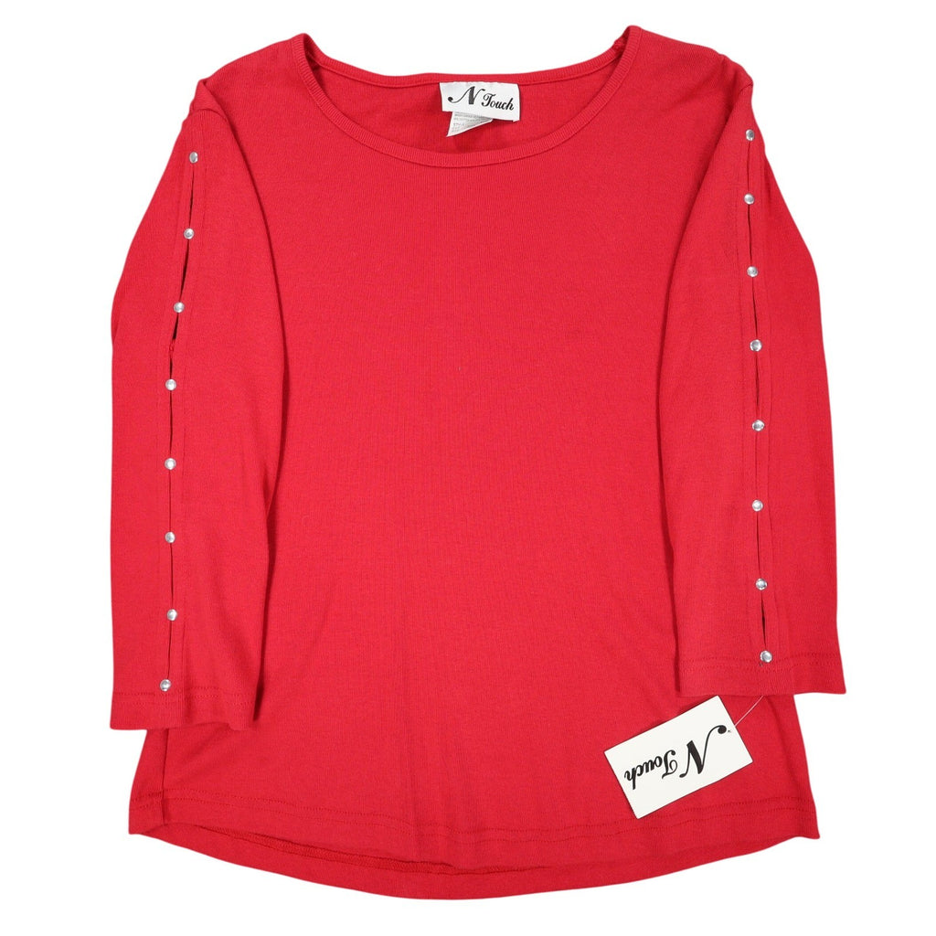 N Touch Top Womens Small Red Cotton Blend Rhinestone Split Sleeve Macintosh - take2supply