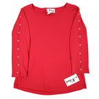 N Touch Top Womens Small Red Cotton Blend Rhinestone Split Sleeve Macintosh - take2supply