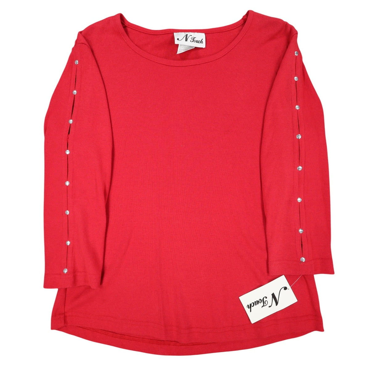 N Touch Top Womens Small Red Cotton Blend Rhinestone Split Sleeve Macintosh - take2supply