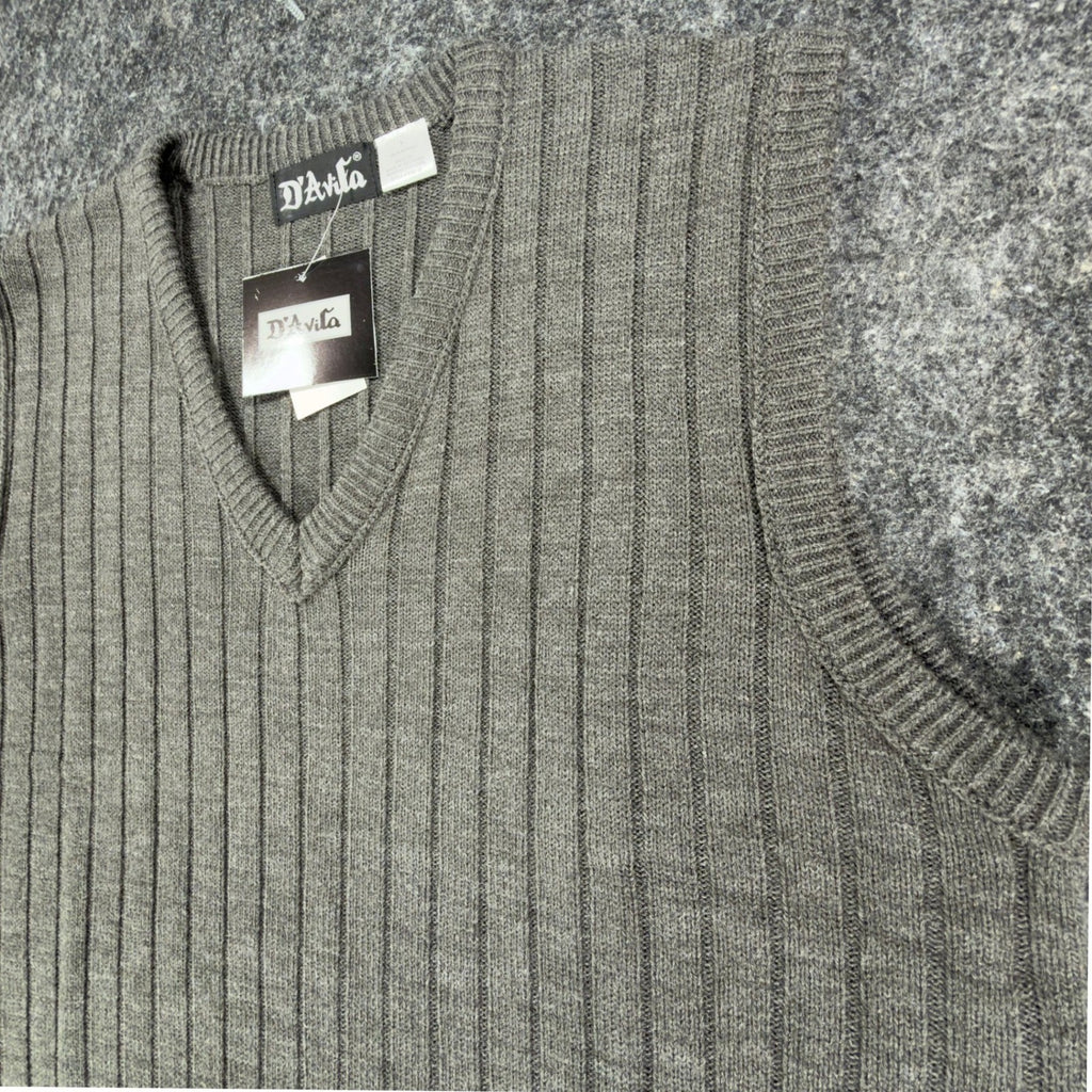 D'Avila V-Neck Sweater Vest Mens Large Charcoal Heather Grey Ribbed Knit NWT - take2supply