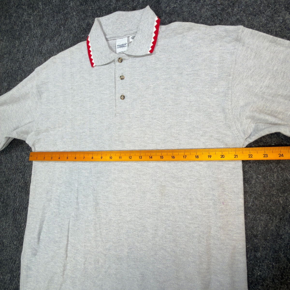 Vintage Cotton Deluxe Casuals Polo Shirt Mens L Gray Red Zig Zag Trim Y2K - take2supply
