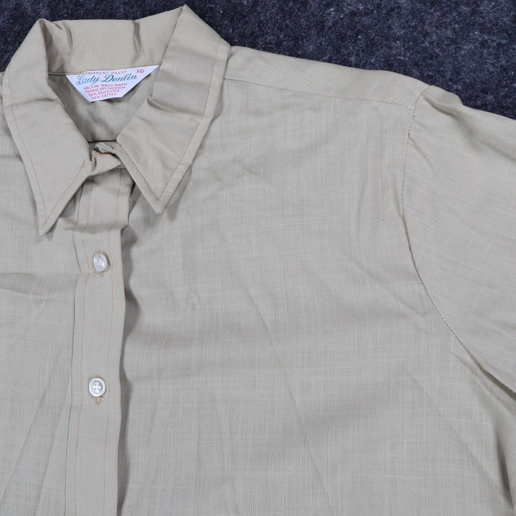 Lady Donlin Button Down Shirt Womens 16 Vintage 70s Tan Cotton Blend Deadstock - take2supply