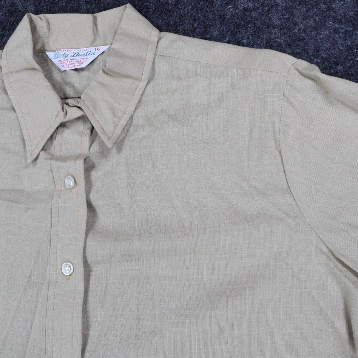 Lady Donlin Button Down Shirt Womens 16 Vintage 70s Tan Cotton Blend Deadstock - take2supply