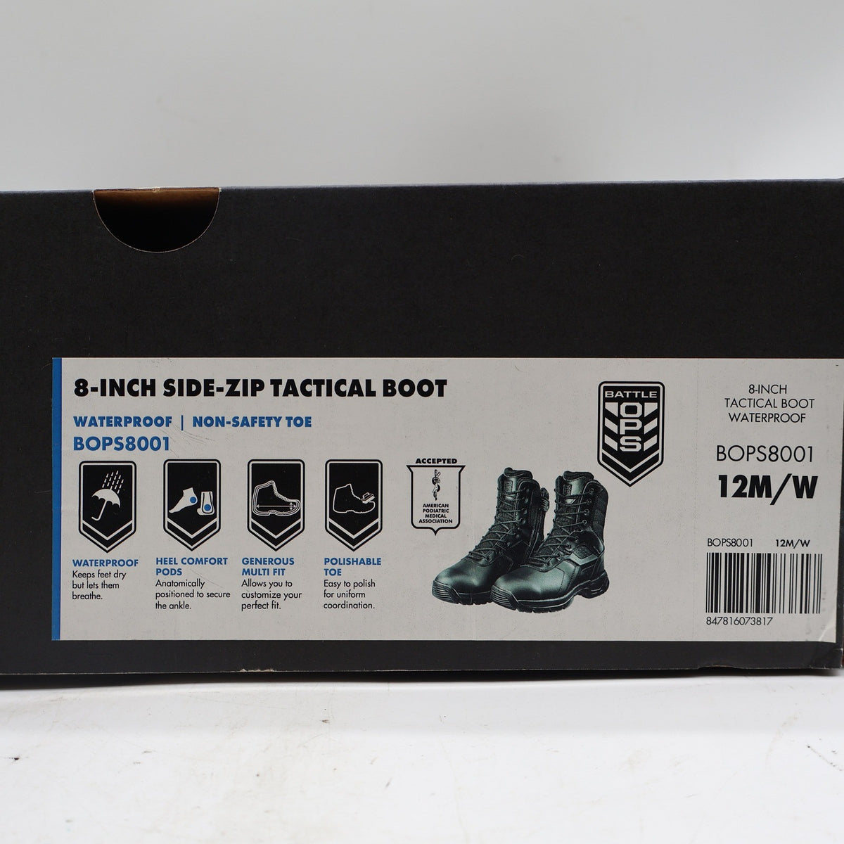 Battle Ops BOPS8001 Tactical Boot Mens 12 M/W Waterproof Side-Zip Black Leather - take2supply