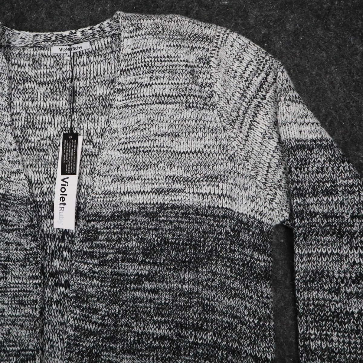 VioletRuby Cardigan Womens Medium Black Grey Ombre Marled Longline NWT - take2supply