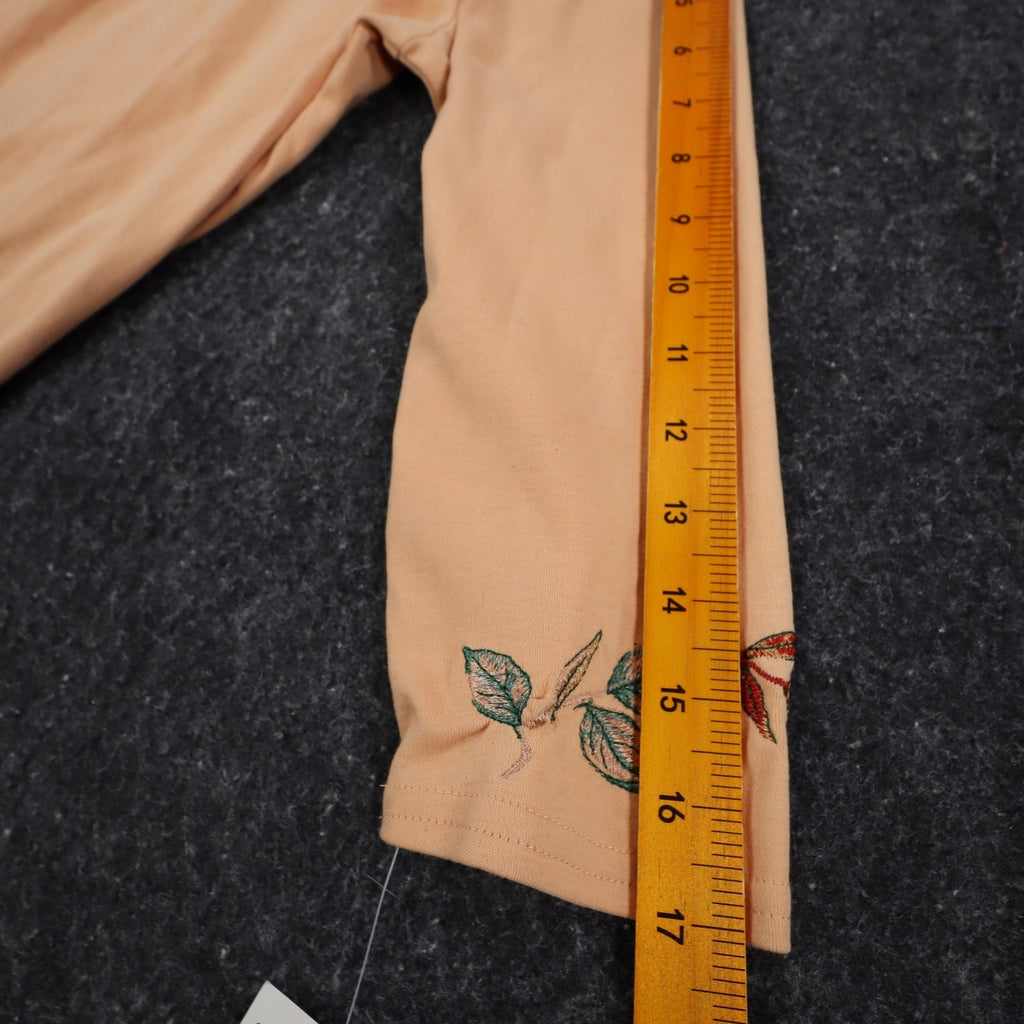 Nikki 3/4 Sleeve Top Womens Small Sandy Peach Embroidered Leaf Rhinestone NWT - take2supply