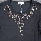 Carducci Beaded Embellished Top Womens Size S Black Rayon Blend 3/4 Sleeve NEW - take2supply