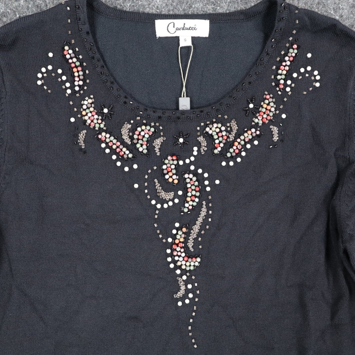 Carducci Beaded Embellished Top Womens Size S Black Rayon Blend 3/4 Sleeve NEW - take2supply