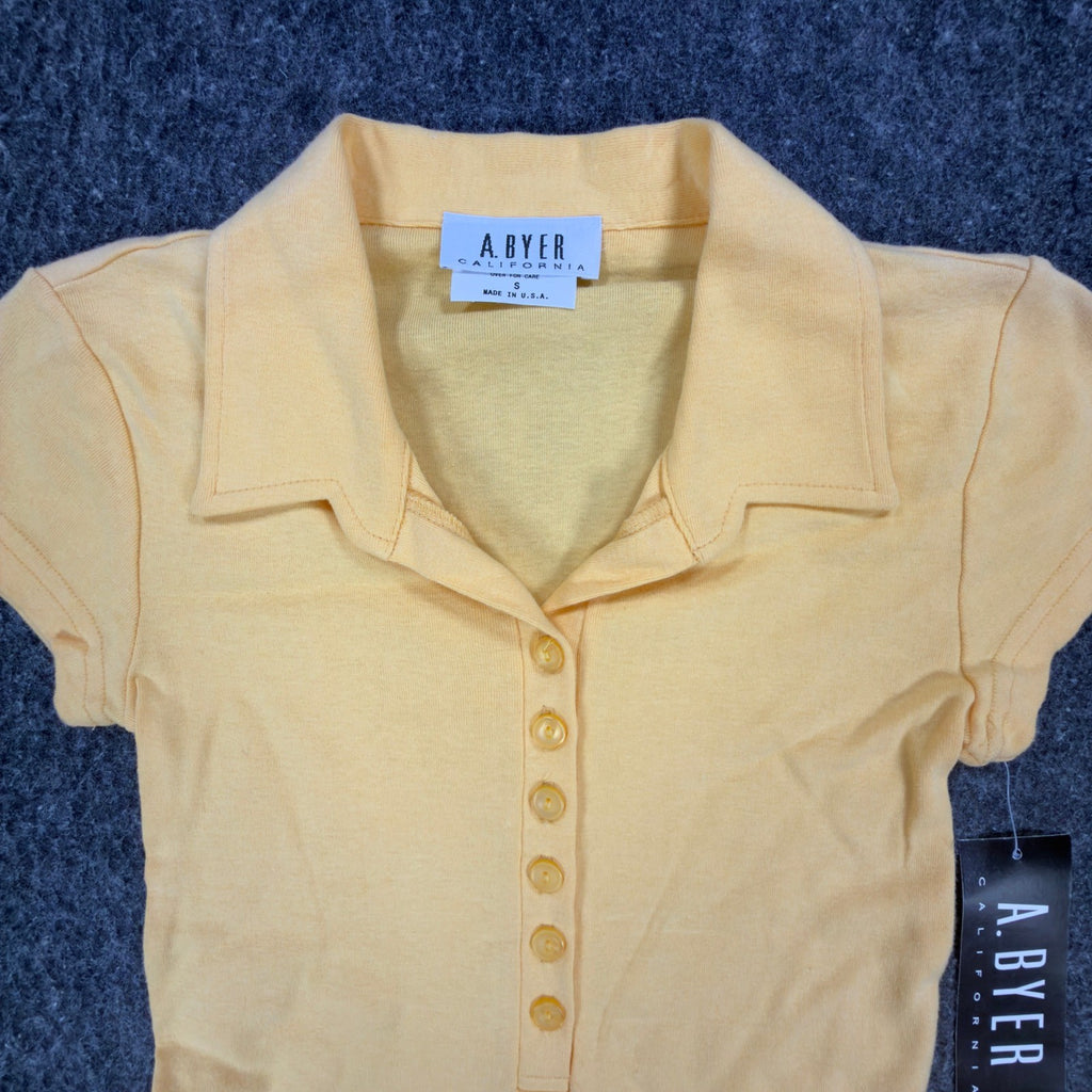 A. Byer Y2K Polo Shirt Womens Small Yellow Cotton Deadstock NWT Made in USA - take2supply