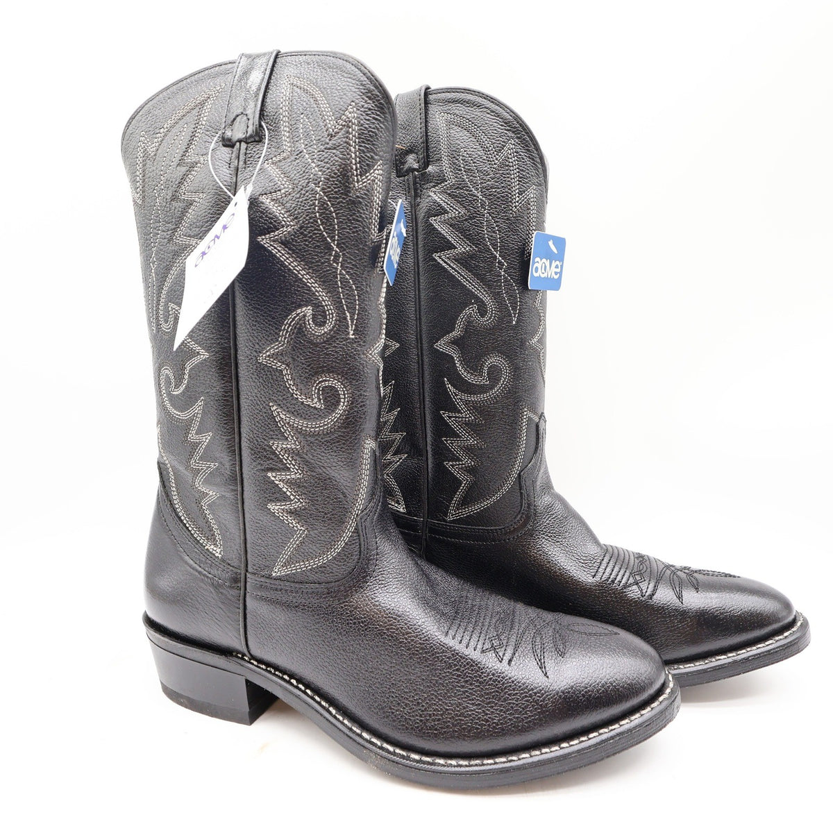 Acme Vintage Western Boots Mens 10.5 D Black Leather NWT AC205 Cowboy Deadstock - take2supply