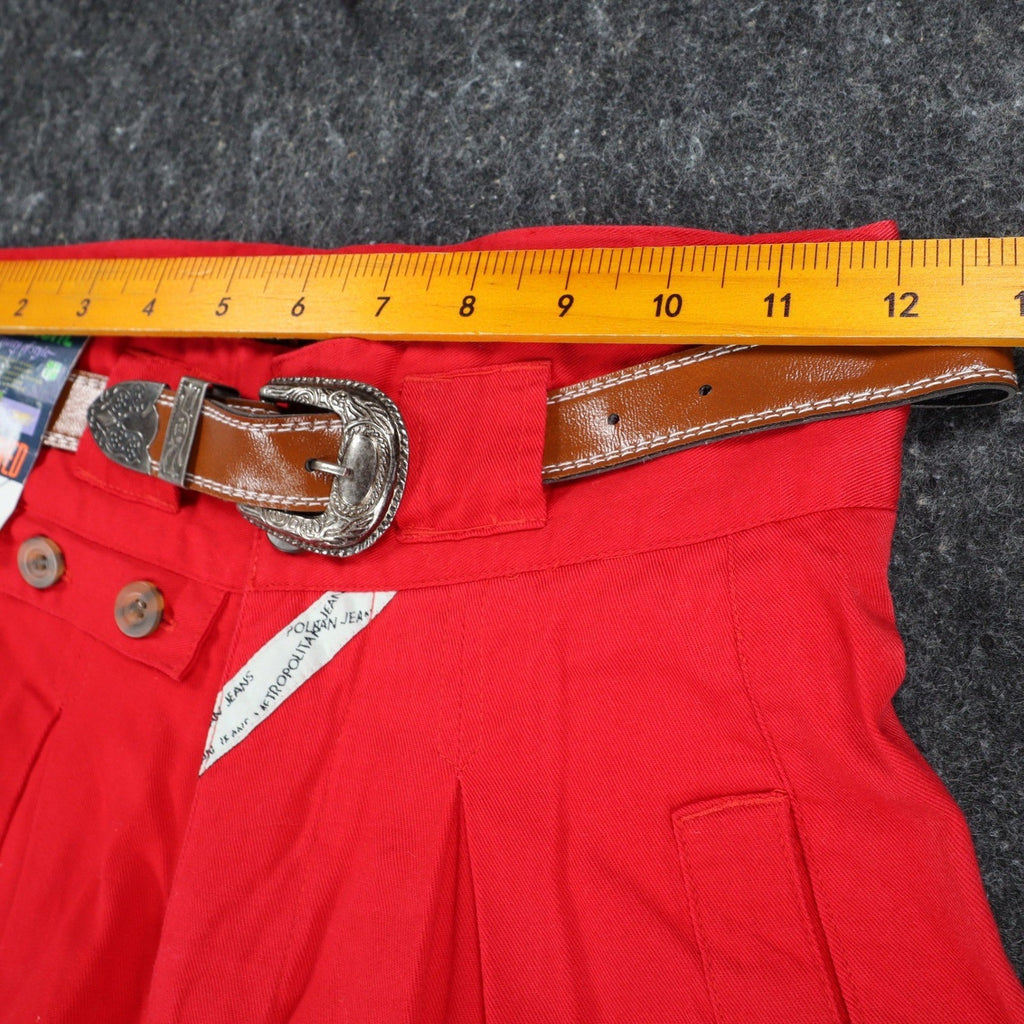 Jordache Pleated Shorts Womens 5/6 Vintage Red Cotton High Waist Western Belt - take2supply