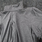 AGB Mock Neck Top Womens Size S Gray Short Puff Sleeve Pleated Front 04-29J33 - take2supply