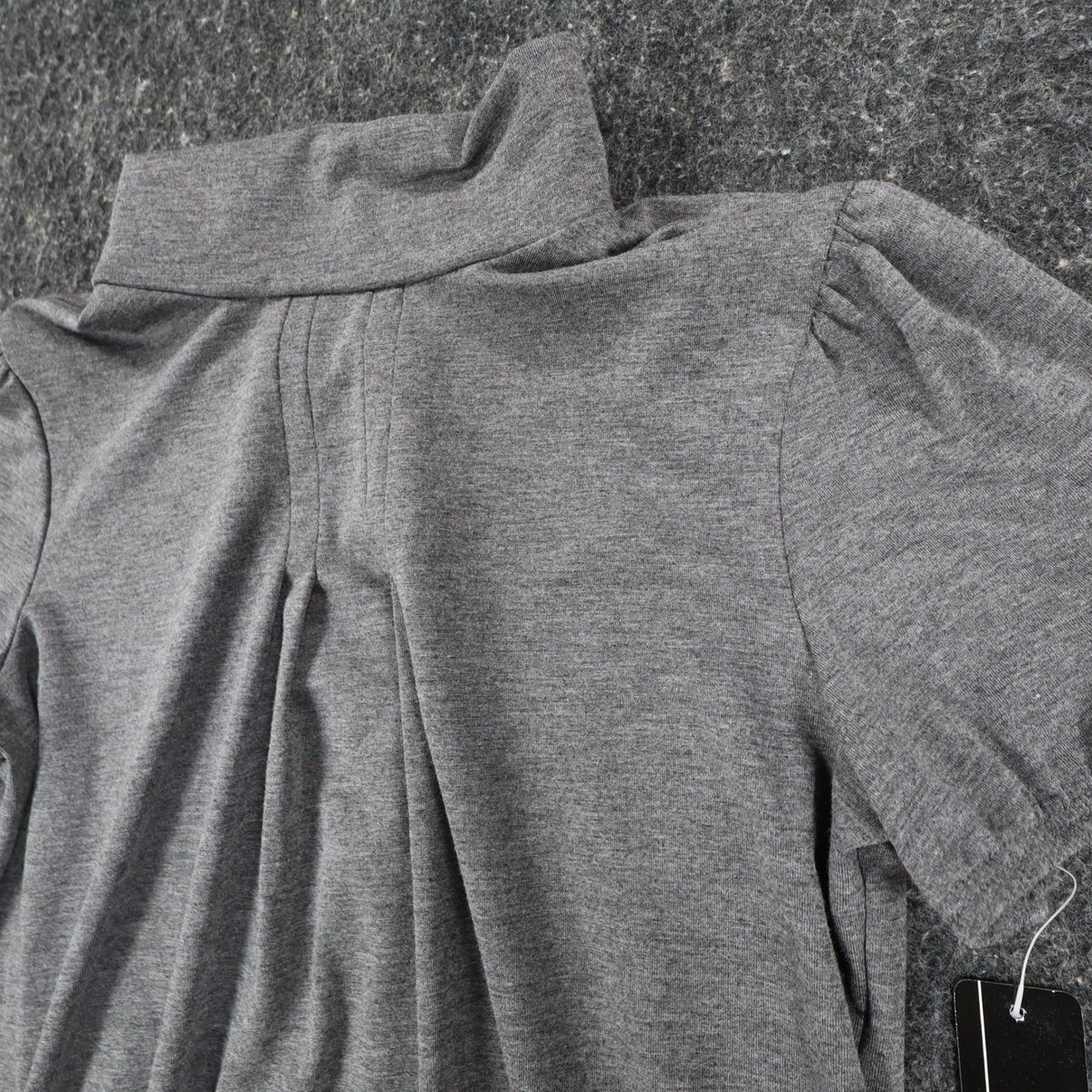 AGB Mock Neck Top Womens Size S Gray Short Puff Sleeve Pleated Front 04-29J33 - take2supply