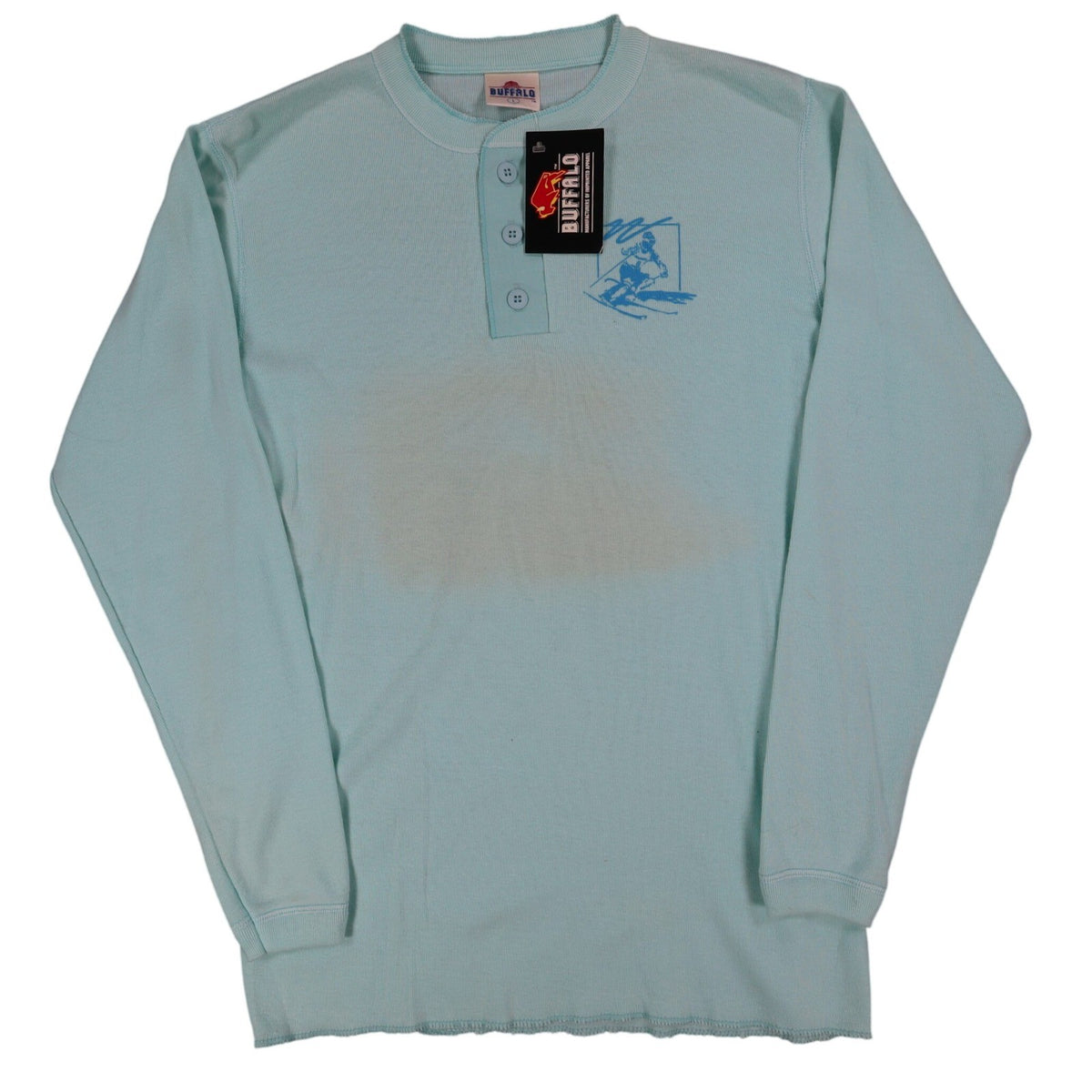 Buffalo Henley Shirt Mens Large Vintage Deadstock USA Made Aqua Blue Skier C1259 - take2supply