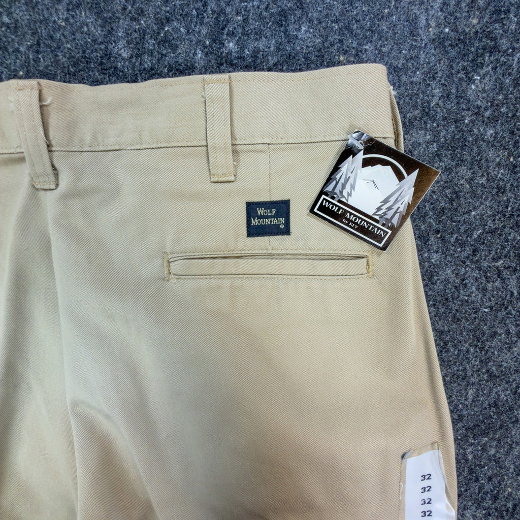 Wolf Mountain Key Shorts Mens 32 Tan Khaki 100% Cotton Pleated Vintage USA NWT - take2supply
