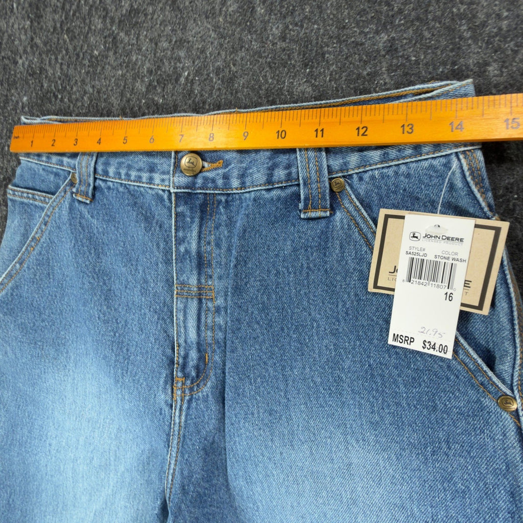 John Deere Y2K Carpenter Denim Shorts Boys 16 Stone Wash Blue NWT Vintage Style - take2supply