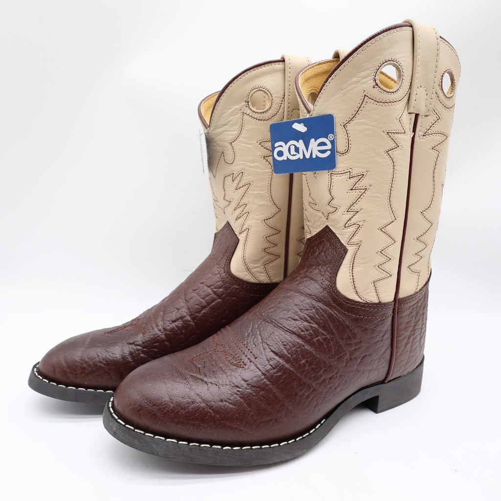 Acme Vintage Style Roper Boots Kids 3.5 Brown Bullhide Leather New NWT - take2supply