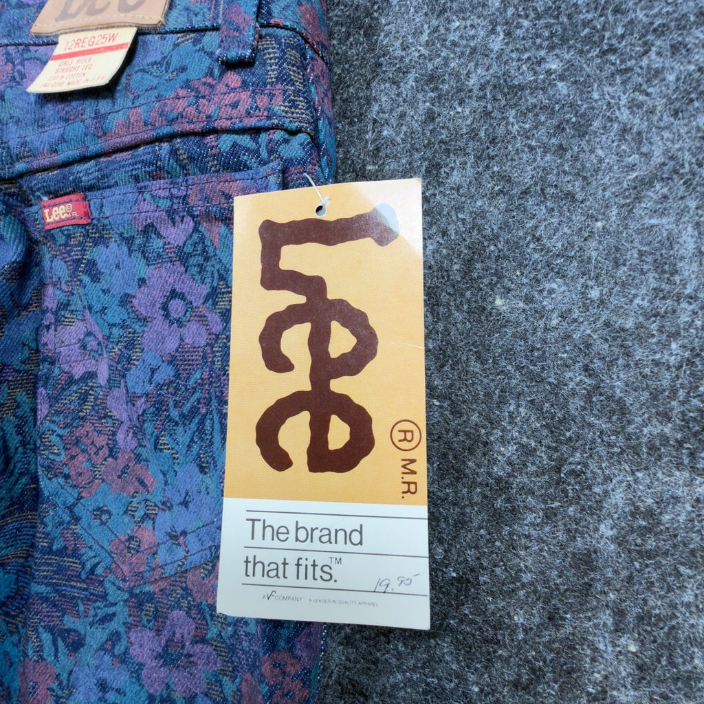 Lee Vintage 90s Floral Jeans Girls 12 Reg Blue USA Made NOS NWT 25 Waist - take2supply