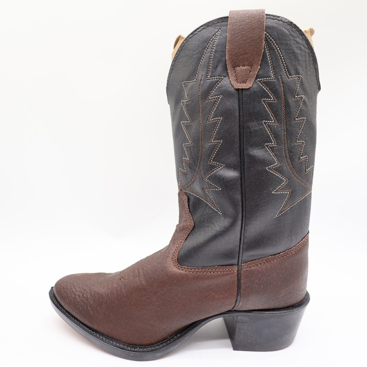 Wrangler Vintage Western Boots Youth 4.5 D Old Brown Leather Black NWT USA Made - take2supply
