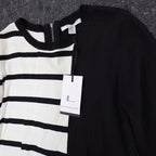 Lana Lee Tunic Sweater Womens Large Black White Striped Colorblock Zip Back New - take2supply