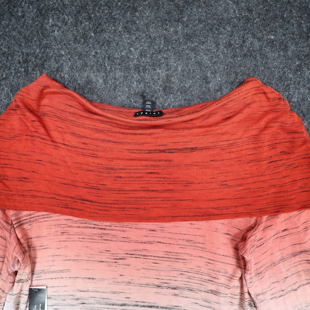 Tribal Asymmetrical Top Womens XL Tawny Red Ombre Space Dye Cowl Neck NEW - take2supply