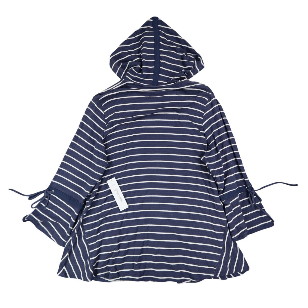 Erin London Womens M Navy White Striped Zip Hoodie Bell Sleeve Pockets NWT - take2supply