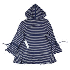 Erin London Womens M Navy White Striped Zip Hoodie Bell Sleeve Pockets NWT - take2supply