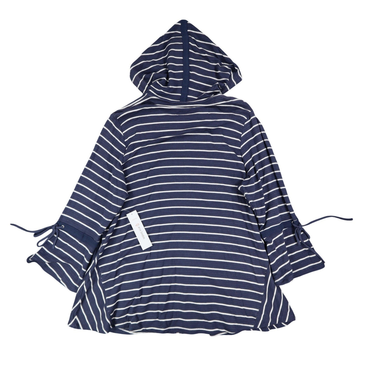 Erin London Womens M Navy White Striped Zip Hoodie Bell Sleeve Pockets NWT - take2supply